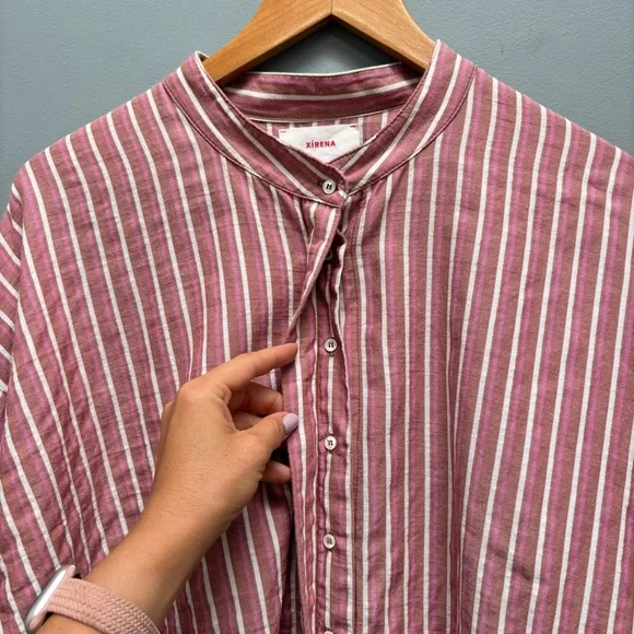 Xirena Long Sleeve Striped Band Collar Shirt M - Picture 8 of 9